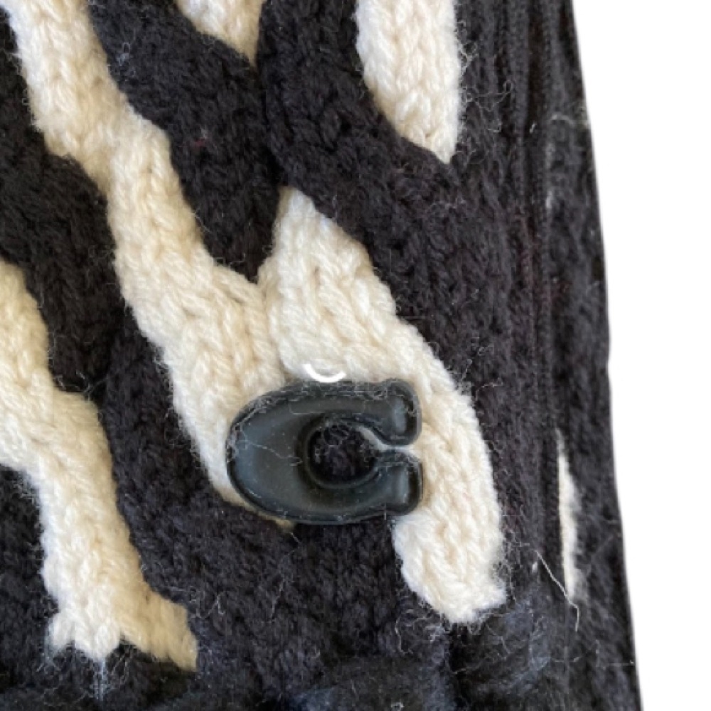 Coach Women's NWT Two Tone Cable knit Fringe Trim Scarf and Beanie Hat Set - Picture 3 of 8